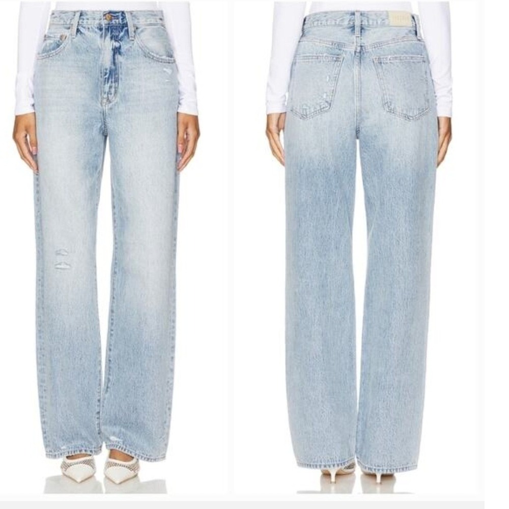 Pistola Grayson High Rise Wide Leg Distressed Raw Hem Jeans Light Wash Size 33